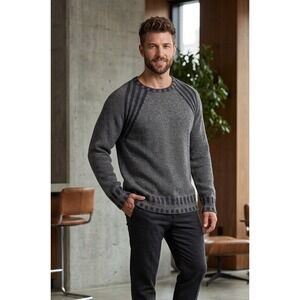 Herno Italy Men's Gray Ribbed Sweater IT 50 /M Wool Cashmere Geometric Shoulder